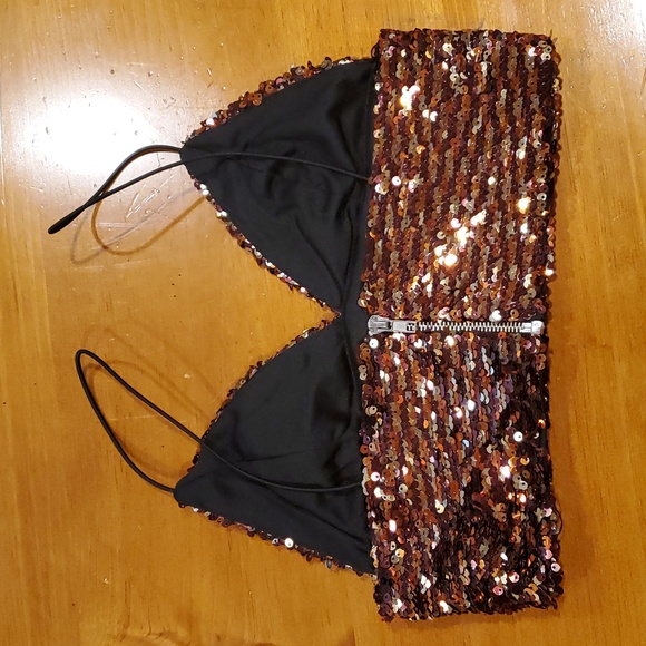 Shimmering Copper Sequin Bralette Top - Picture 3 of 7